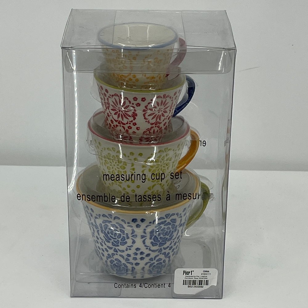Pier 1 Multicolor Floral Measuring Cup Set - Blue, Green, Red, Yellow